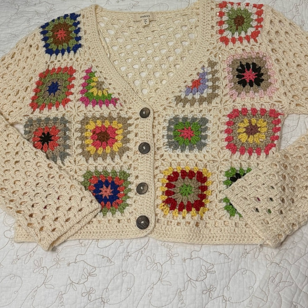 Boho Crochet Flower Cardigan Top NWOT